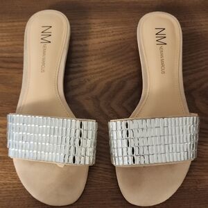 Neiman Marcus Silver Slide Sandals